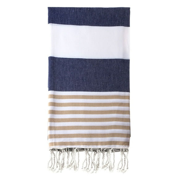 Swan Comfort 100% Cotton Pestemal Turkish Bath & Beach Towel, 39" x 70" - Navy Blue - Brown