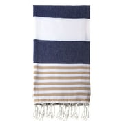 Swan Comfort 100% Cotton Pestemal Turkish Bath & Beach Towel, 39" x 70" - Navy Blue - Brown