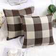 thumbnail image 4 of PiccoCasa 2Pcs Buffalo Check Plaid Throw Pillowcases Cotton Linen Cushion Covers Brown Khaki 22"x22", 4 of 8