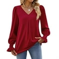 thumbnail image 6 of SWQZVT Womens Long Sleeve Tops Dressy Casual V Neck Tunic Shirts Loose Chiffon Work Blouses Pleated Business Blouses, 6 of 8