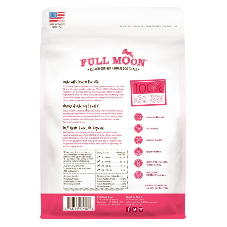 Full Moon All Natural Chicken Strips Dog Treats, Human Grade, 12