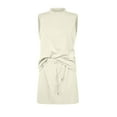 thumbnail image 5 of Tnhcen Women's Summer Beach Vacation Outfit Sleeveless Mock Neck Solid Color Two - Piece Set, Casual Drawstring Mini Skirt Dress Plus Size S - 2XL, 5 of 9