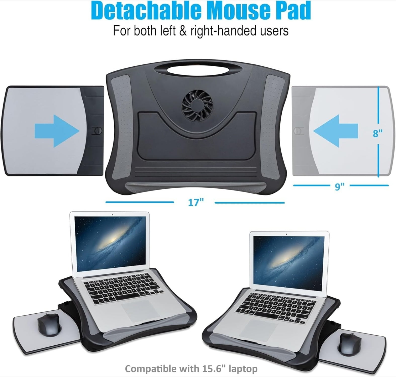 USB Cooling Fan Laptop Cooling Pad with Attached Mouse Pad, Cushion, Non-Slip Heat Shield