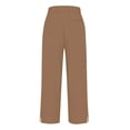 thumbnail image 7 of Women's Linen Blend Side Slit Pants, Straight Leg Cropped Trousers with Back Pocket, Casual Ankle Length Boho Pants for Beach, Vacation, Yoga and Summer Outfits Khaki XXL, 7 of 7