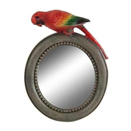 UPC: 0192551368330 | Round Wooden Framed Mirror with Parrot Sculpture Top  Multicolor