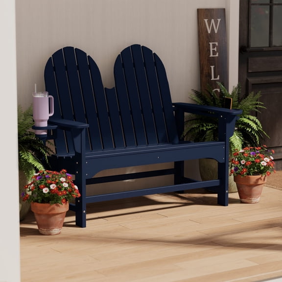WestinTrends St. Augustine Outdoor Patio 49" HDPE Adirondack Garden Bench, Navy Blue