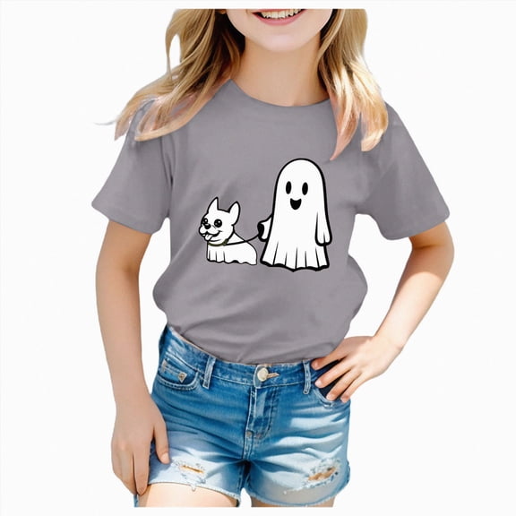 mgoYE Toddler Boy Girls Halloween Shirt Pumpkin Ghost Tops Kids Outfits Short Sleeve Tshirt(Grey,4-5 Years)