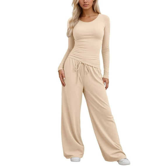Fiaer,2 Piece Sets for Irregular Hem Tshirts and Palazzo Pants,Womens Casual Trendy Lounge Wear Sets,Ladies Solid Color Lightweight Outfits Set White1 XL