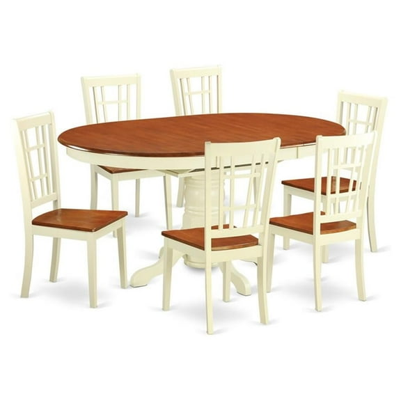 East West Furniture Kenley 7-piece Wood Kitchen Table Set in Buttermilk/Cherry