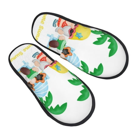 

Ocsxa Mens Womens Cozy Memory Foam Scuff Slippers Slip On Warm House Shoes Indoor/Outdoor Gnomes Summer Beach1 Designs-Large