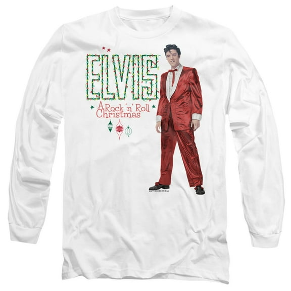 Elvis Holiday Lights Unisex Adult Long-Sleeve T Shirt, White, Large