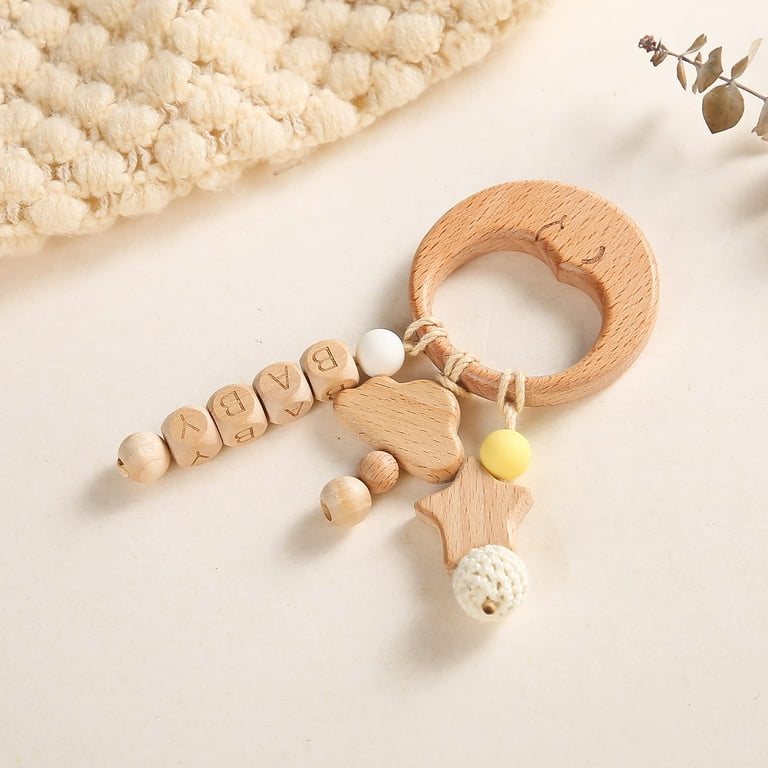 Natural Wooden Baby Teether Toys Fish Star Flower Cloud Leaf Moon Animal  Wood Crafts Toys Necklace Pendant Teething Toys