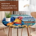 thumbnail image 4 of Sunflowers Chickens Round Tablecloth, Fitted Table Cover with Elastic for 45"-54" Round Tables, Farms Animal Wooden Grain Cabin Table Cloth Outdoor Indoor Dinning Party Waterproof Tablecloths, 4 of 7