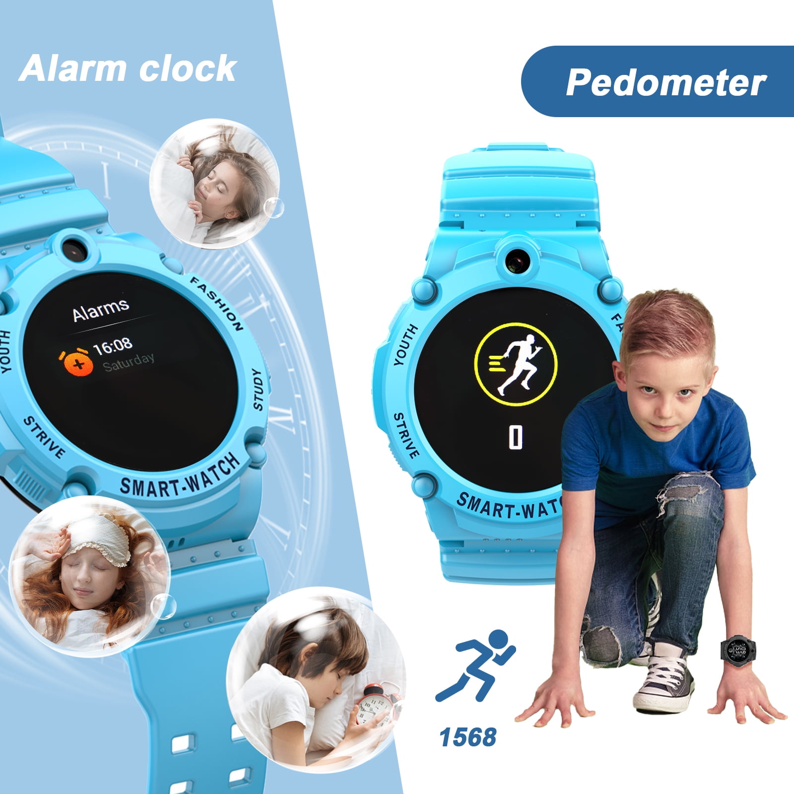 PTHTECHUS S02 Smart Watch for Boys Girls Smartwatch for Kids with 4G SIM GPS Video Call Pedometer MP3 Flashlights Calculator Alarm Clock Children Holiday Gift Blue