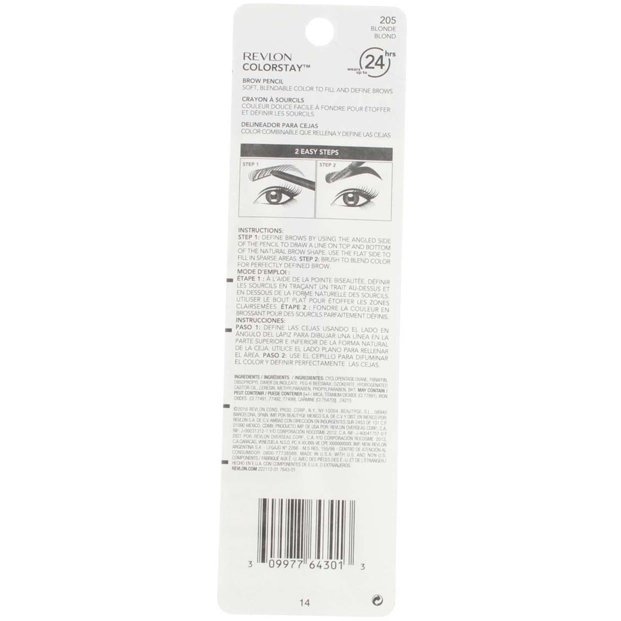 Revlon ColorStay Waterproof Brow Pencil, Blonde 205, 0.012 oz (3 Pack)