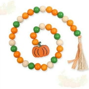 Huray Rayho Pumpkin Wood Bead Garland Decorations Farmhouse Fall Tiered Tray Decor Autumn Rustic Wooden Beads with Orange Plaid Tassels Pumpkin Ornaments