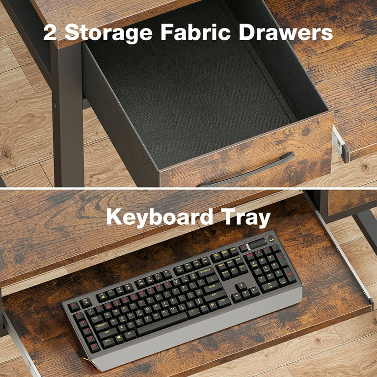 48 inch Computer Desk with Keyboard Tray Modern Home Office Desk with Shelf Drawers Study Desk for Student Rustic Brown