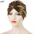 thumbnail image 1 of Women Ladies Forehead Crossed Stamping Laser Muslim Hijab Hat Turban Hat Indian Hat Pullover Hat GOLD, 1 of 8