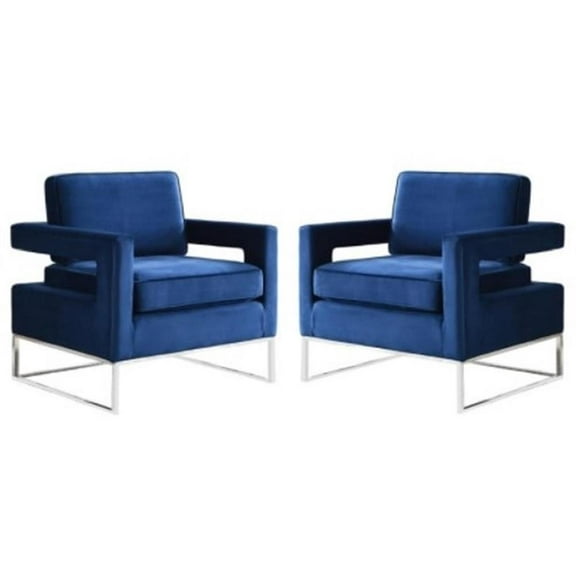 Home Square 2 Piece Upholstered Velvet Accent Chair Set for Living Room Waiting Room, in Navy and Chrome