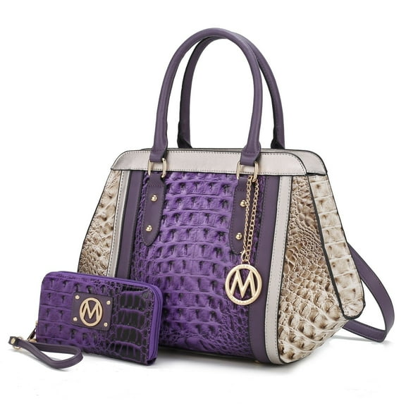 MKF Collection Women's Daisy Crocodile-Embossed Satchel Handbag & Wallet 2-Piece Set by Mia K. - Purple Taupe
