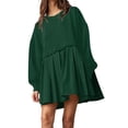 thumbnail image 1 of Womens Oversized Sweatshirt Dress Long Flowy Patchwork Pullover Tops Cute Drop Shoulder Sweatshirts Fall Long Sleeve Mini Dress Teen Girls Crewneck Solid Tunic Pleated Loose Clothing Beig, 1 of 5