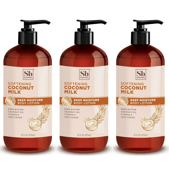 Soapbox Moisturizing Body Lotion, Coconut Milk & Sandalwood with Aloe and Shea Butter, 3 Pack 16oz