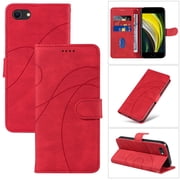 Dteck for iPhone 7 / iPhone 8 / SE 2022 & 2020 Wallet Case, Premium PU Leather Flip Folio Card Holders Kickstand Book Folding Case with Detachable Wrist Strap Shockproof Protective Cover, red