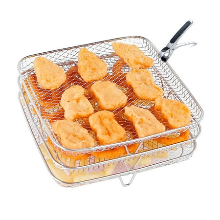 

Stainless Steel Air Fryer Rack Reusable Toasts Holder Stackable Rack with Clamp