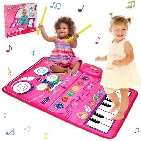 1 Year Old Girl Birthday Gift, 2 in 1 Baby Musical Toys for 1 Year Old, Toddler Piano & Drum Mat with 2 Sticks as Early Educational Toys, First Birthday Gifts for 1 2 Year Old Girls & Boys