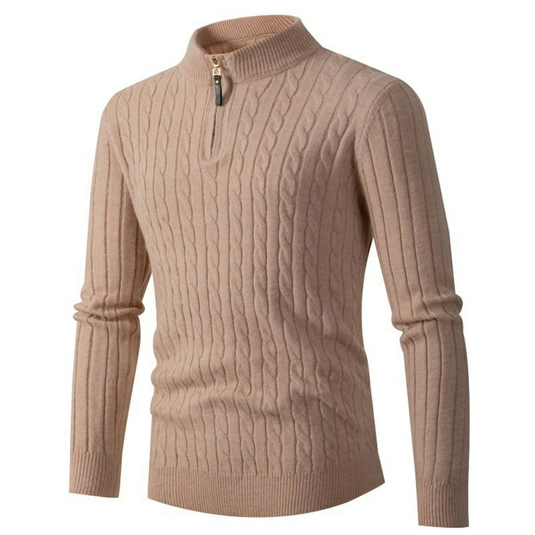 Mens Turtleneck Sweater Cable Knit Sweater Tops Casual Loose Fit