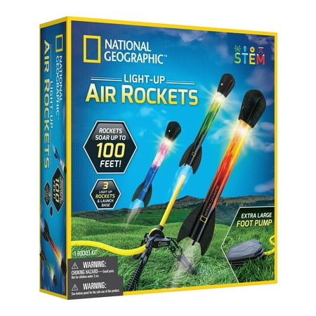 NATIONAL GEOGRAPHIC Air Rocket Toy – Ultimate LED Rocket Launcher for Kids, Stomp and Launch the Light up, Air Powered, Foam Tipped Rockets up to 100 Feet