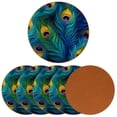 thumbnail image 2 of Peacock Feathers Luxury Round Drink Coasters Set of 6pcs - Microfiber Leather Coasters 11x11 cm/4.3x4.3 in - Stylish Drink Coaster for Table, 2 of 6