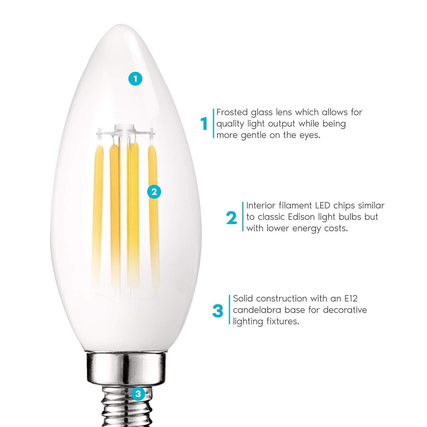 Luxrite E12 LED Chandelier Frosted Light Bulbs, Dimmable, 60 Watt Equivalent, 2700K Warm White, 450 Lumens, Blunt Tip, 6-Pack