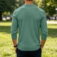 thumbnail image 3 of Dweltoz Men's Henley Shirts Long Sleeve 3 Button Casual Basic Solid Pullover Shirt Soft Comfortable Lightweight Classic Tee Tops,Mint Green L, 3 of 5