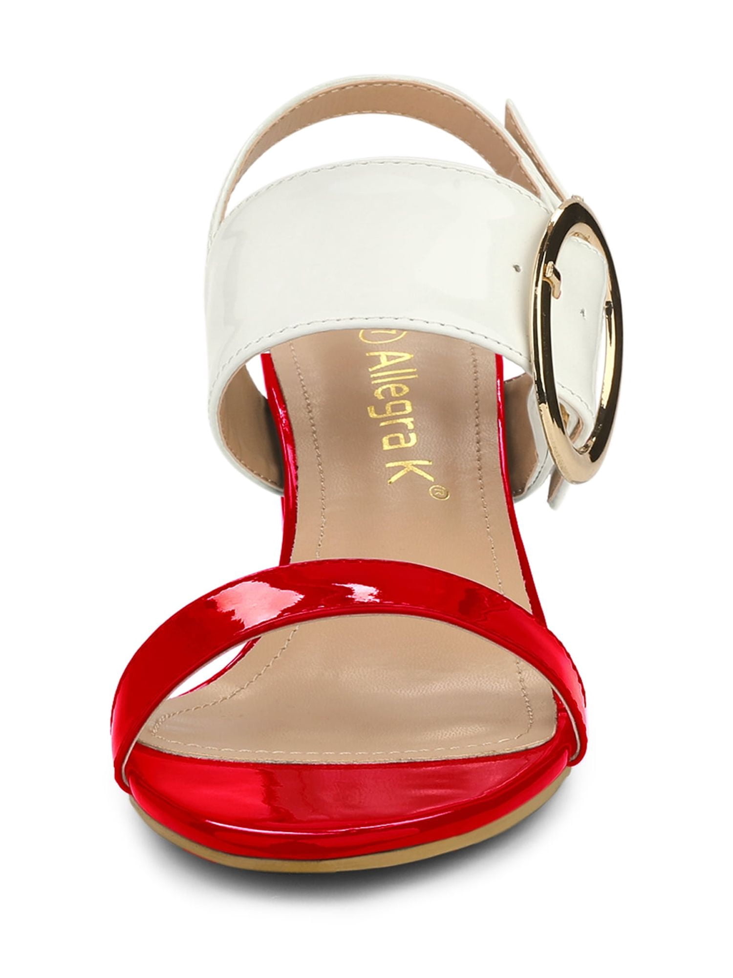 DARING DIVA Women's Slingback Block Heel Sandals with Buckle Decor Red White 6