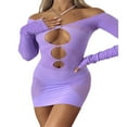 thumbnail image 3 of PENGXIANG Robe Cocktail Aguichant Ajourée pour Femmes Bodycon Maille Transparente Patchwork Manches Longues Épaules Dénudées Robe Mini Clubwear, 3 of 7