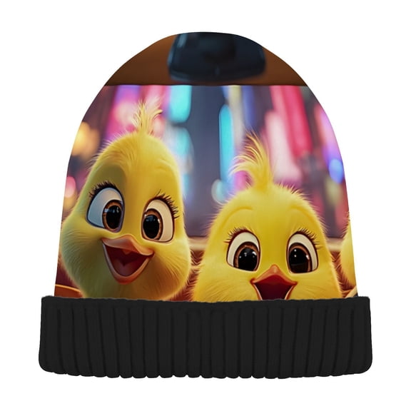 JSTEL Chicks Drivring Funny Animals Beanie for Women Men Winter Hat Reversible Skull Knit Cap