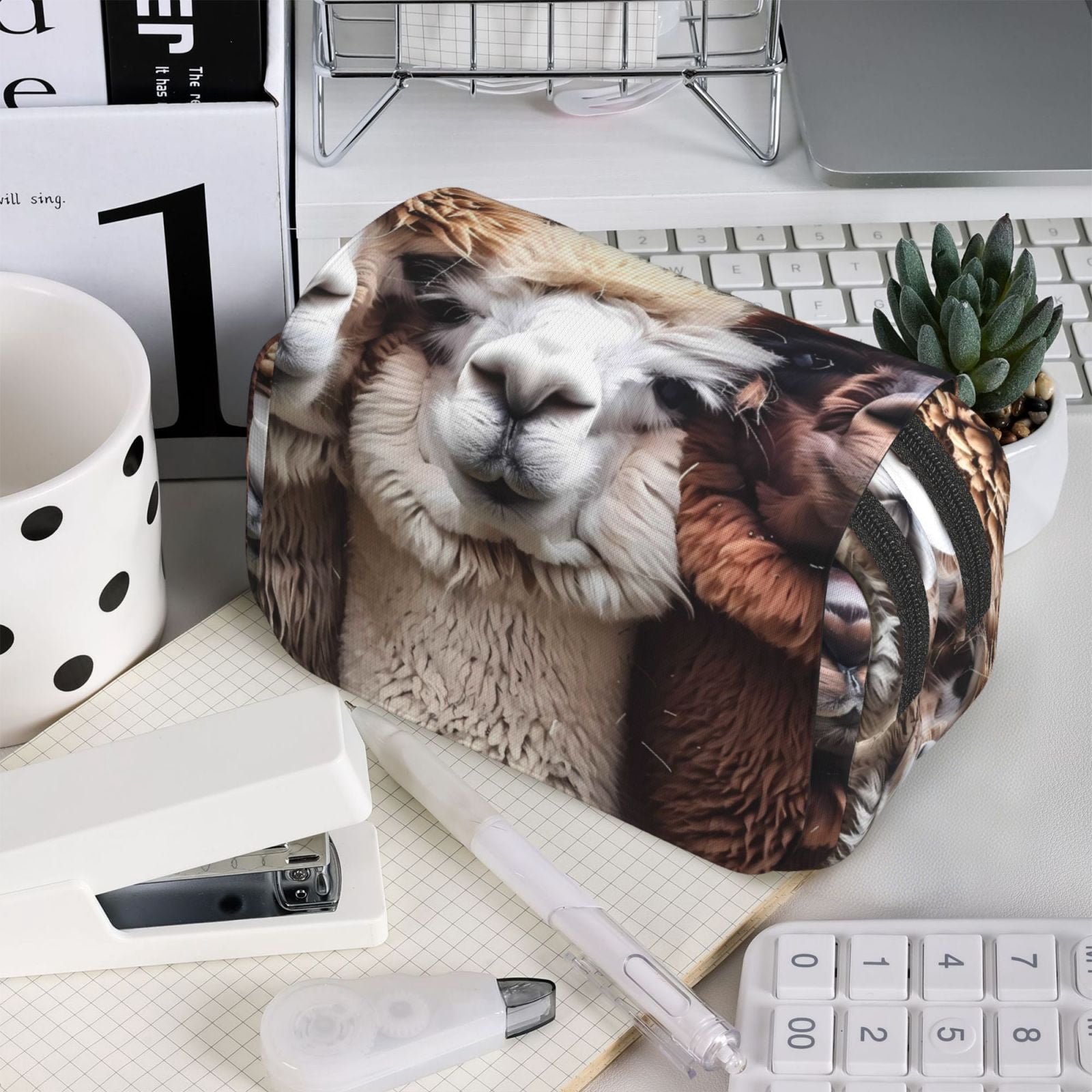 Large-Capacity Flip-Top Double-Layer Pencil Case, Multi-Functional Pocket Pen Case, Durable Stationery Organizer Cute Llamas Alpacas (2)