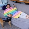 thumbnail image 3 of Colorful Watercolor Stripe Pattern Wearable Oversized Blanket,Wearable Blanket Hoodie for Adults,Cozy Hooded Blankets with Super Pockets,Super Warm Fuzzy Pullover for Women & Men, 3 of 6