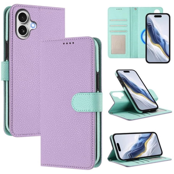 Para iPhone 16 Plus Bolso Protector con Bloqueo RFID 2 en 1 Funda Tipo Billetera Bicolor Desmontable Funda con Tapa Magnética Bolsillo con Múltiples Ranuras para Tarjetas