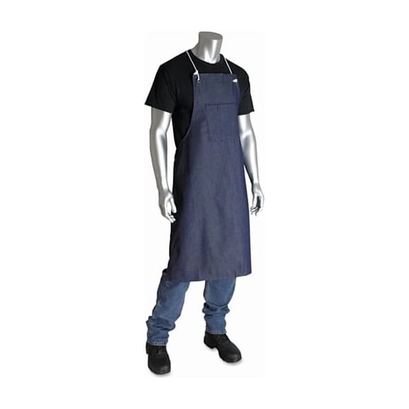 Blue Denim Apron, 28 in W x 36.5 in L, Blue