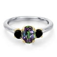 thumbnail image 3 of Gem Stone King 925 Silver and 10K Yellow Gold Green Mystic Topaz and Black Diamond Engagement Ring for Women | 1.34 Cttw | Oval 7X5MM | Gemstone November Birthstone | Size 5, 3 of 6