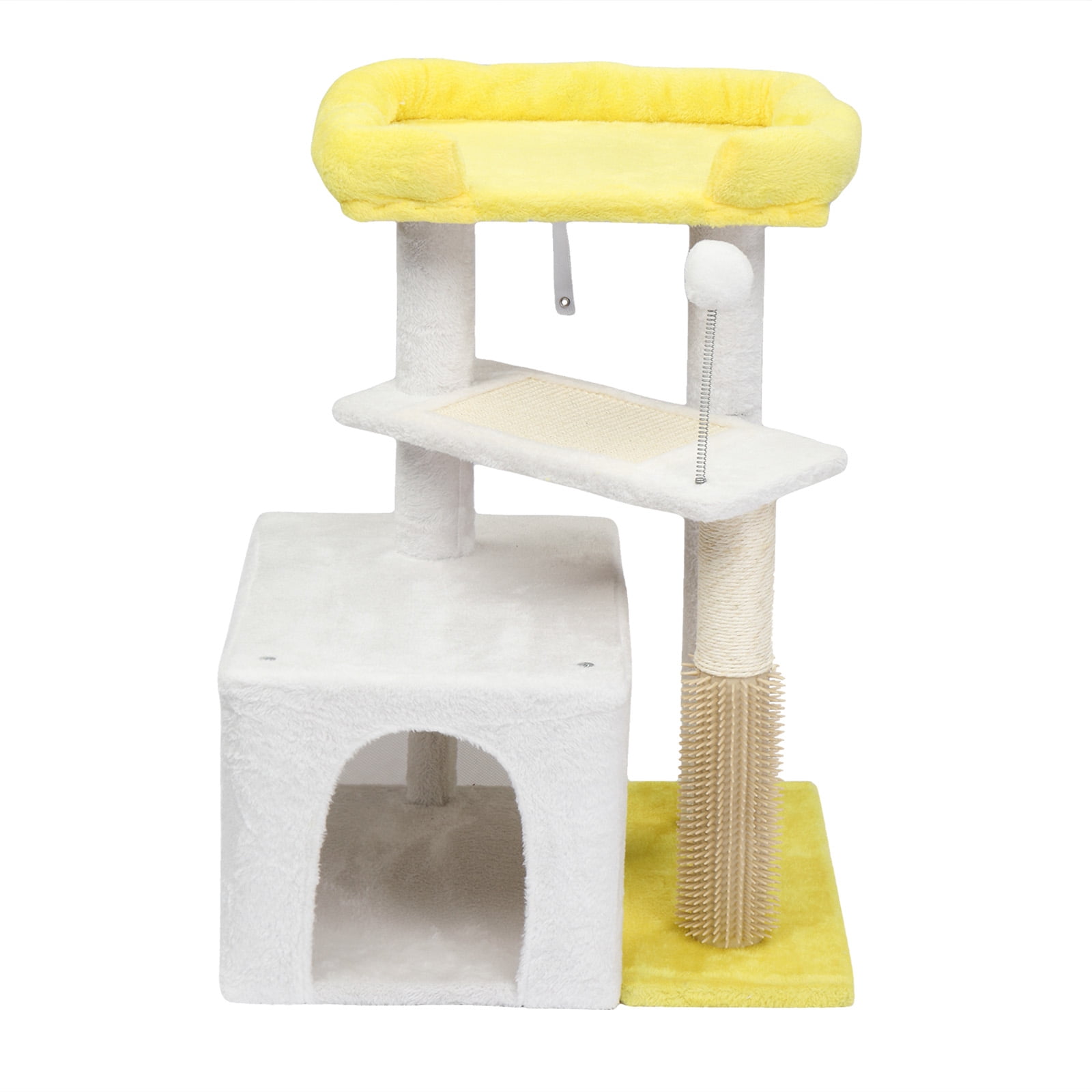 3 Tier Compact Cat Tree Tower, Sisal Scratching Posts & Board With Private Cat Condo, Top Perch Hanging Toy Ball Stable Indoor Cat Activity Furniture For Multi Cat Families