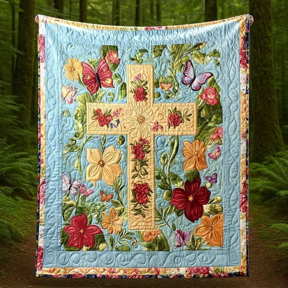 Christian Cross Pattern Print Flannel Throw Blanket