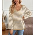 thumbnail image 4 of Geometric Striped Pattern Drop Shoulder Knit Sweater for Women Beige Medium, 4 of 5