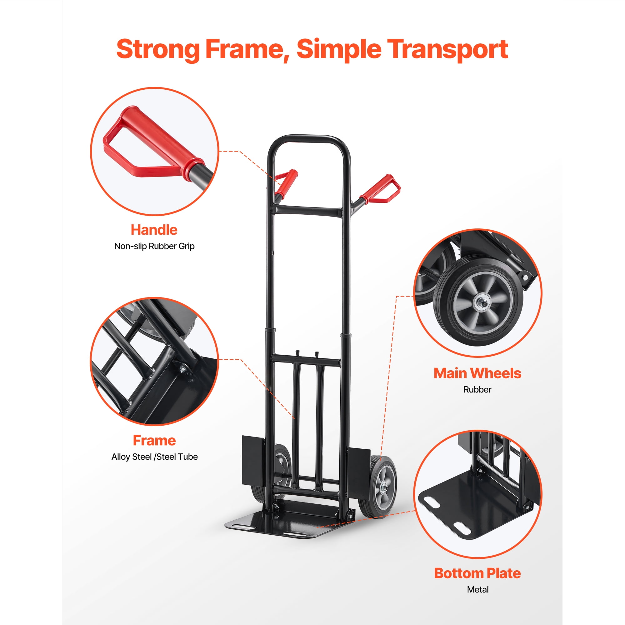 KFFKFF Heavy-Duty Hand Truck, 600 lbs Capacity, Durable Dolly with Wheels & Adjustable Handle, Portable Cart with Tie-down Strap for Home, Office, Warehouse, and Supermarket Use