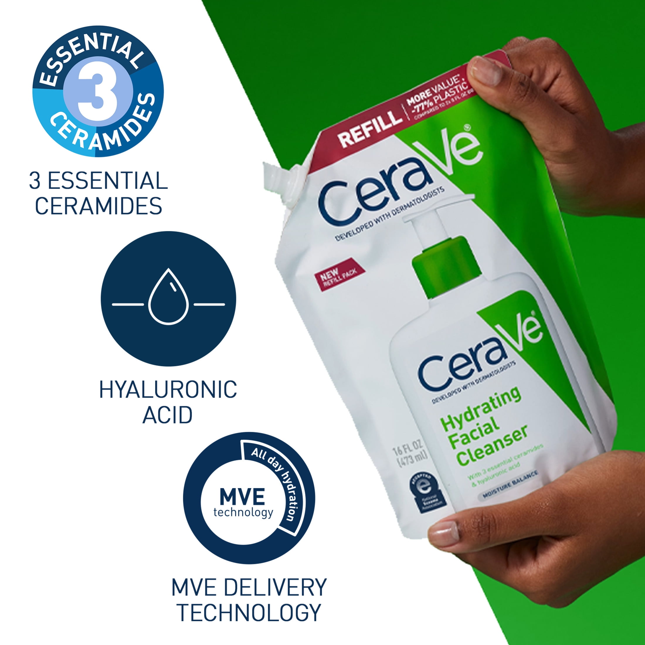 CeraVe Hydrating Facial Cleanser for Normal to Dry Skin, Refill 16 fl oz