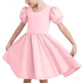 thumbnail image 5 of Girls Summer Casual Dress Puff Short Sleeve Back Criss Cross Midi Dress A Line Flowy Swing Loose Crewneck Sundress 5-15 Years, 5 of 6