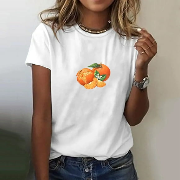 UANWENN Women's Summer Fashion Casual Fruit and Vegetable Printed Round Neck Short Sleeved Top T Shirt 3 Womens Short Sleeve T Shirt Workout Shirts Loose Long Sleeve Tee Shirts for Women plus Size