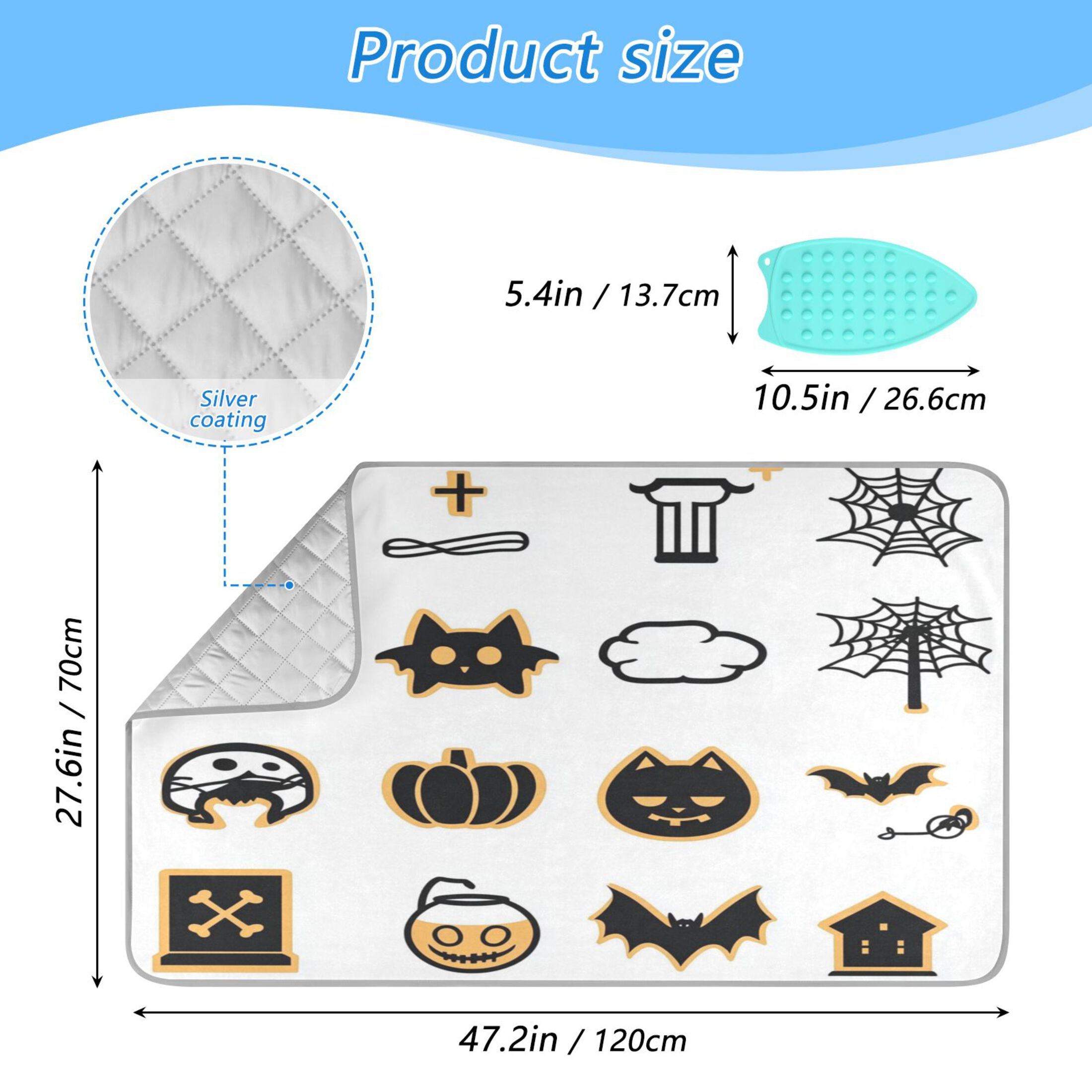 Ironing Mat Portable Ironing Blanket for Table Top Travel Ironing Pad for Washer Dryer 27.6" x 47.2" Black Cute Halloween Pattern